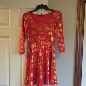 Holiday Dress ~ Derek Heart Red and Gold Long Sleeve Dress